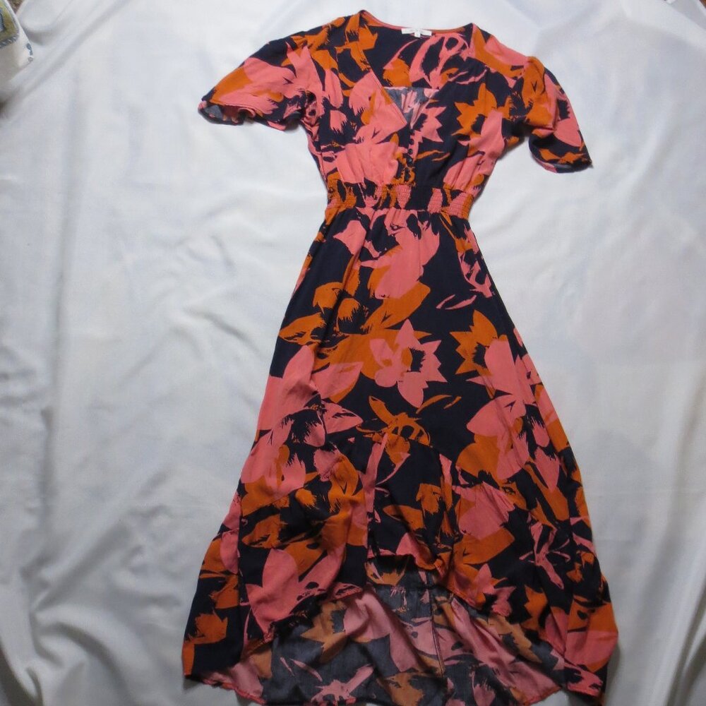 ABLE THE LABEL womens DRESS pink FLORAL orange NAVY BLUE maxi HI-LOW SIZE S - Picture 9 of 13